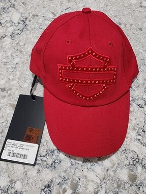 Harley-Davidson Red Embellished Cap with Bar And Shield